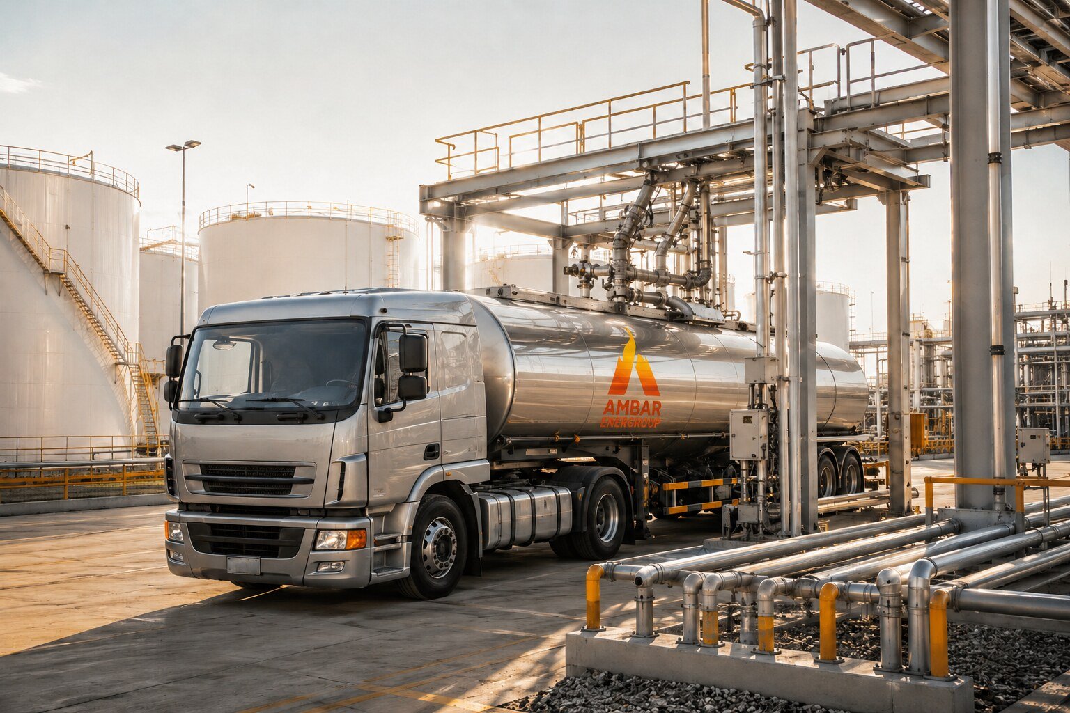 Camión cisterna en una terminal de combustibles líquidos